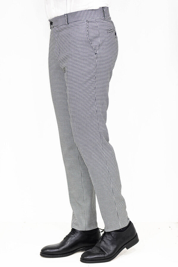 Slim Fit Houndstoodh Pattern Grey Men Pants - Wessi