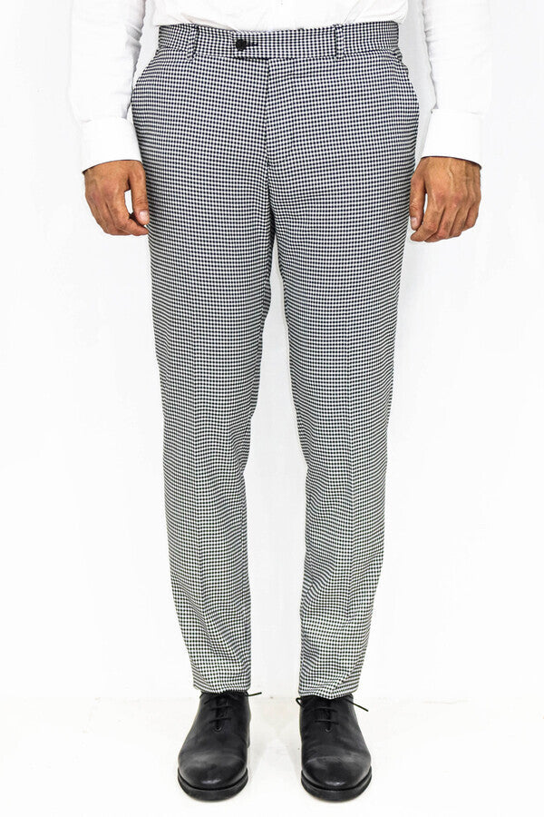 Slim Fit Houndstoodh Pattern Grey Men Pants - Wessi