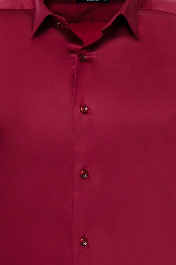 Slim Fit Long Sleeve Burgundy Men Shirt - Wessi