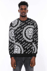 Slim Fit Patterned Black Sweatshirt - Wessi