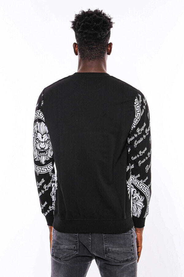 Slim Fit Patterned Black Sweatshirt - Wessi