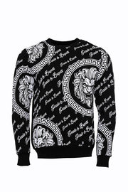 Slim Fit Patterned Black Sweatshirt - Wessi