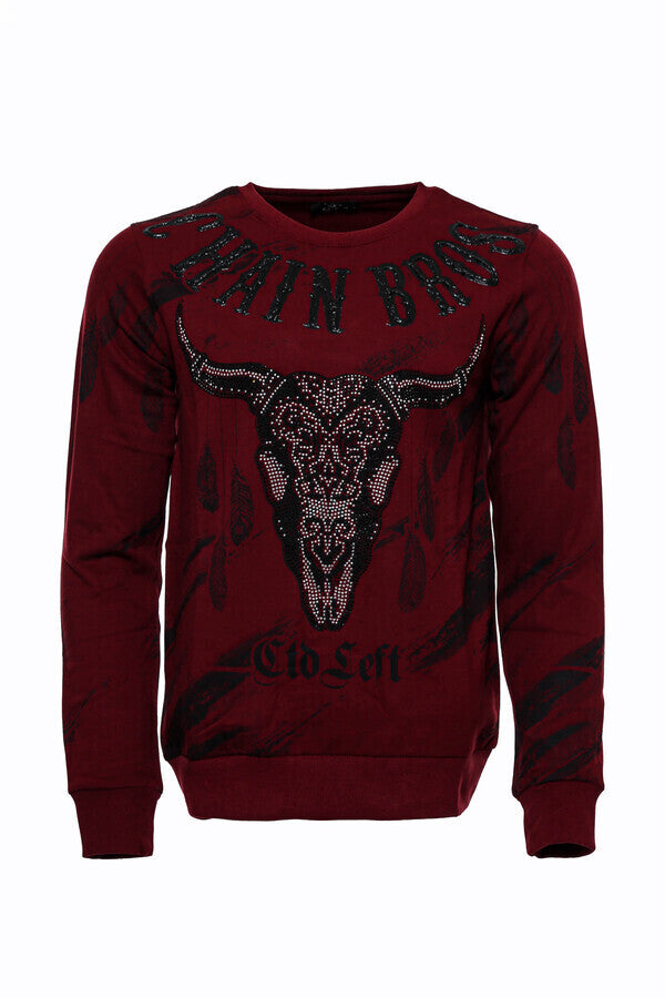 Slim Fit Patterned Burgundy Sweatshirt - Wessi