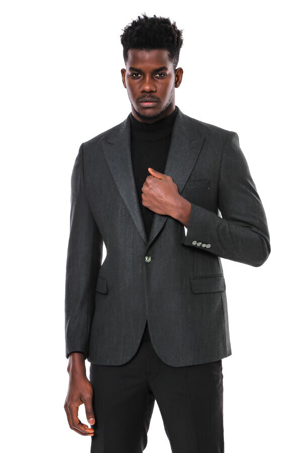 Slim Fit Patterned Dark Green Men Blazer - Wessi