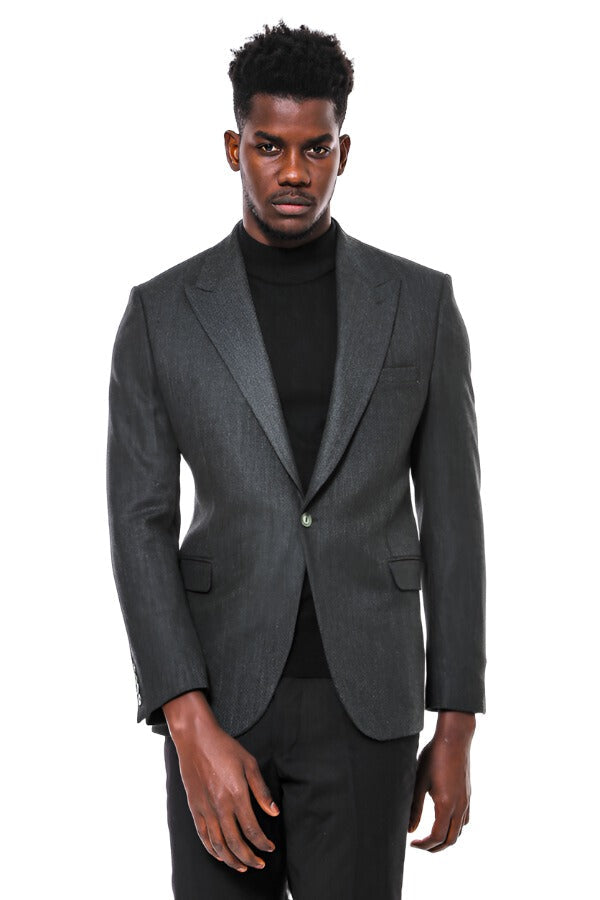 Slim Fit Patterned Dark Green Men Blazer - Wessi