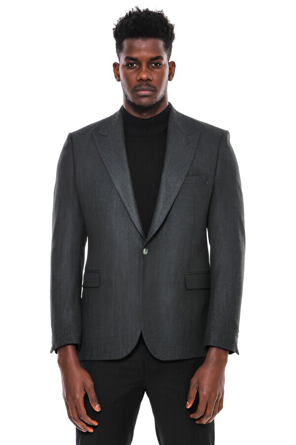 Slim Fit Patterned Dark Green Men Blazer - Wessi