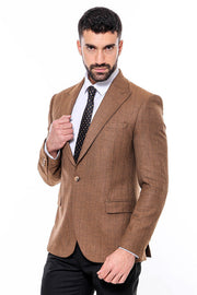 Slim Fit Patterned Light Brown Men Blazer - Wessi