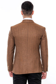 Slim Fit Patterned Light Brown Men Blazer - Wessi