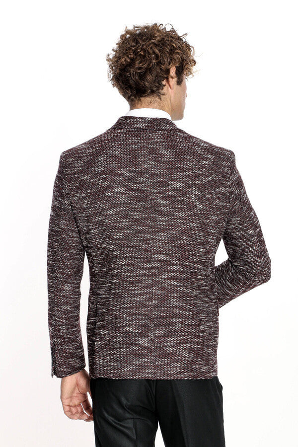 Slim Fit Patterned Sport Burgundy Men Blazer - Wessi