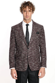 Slim Fit Patterned Sport Burgundy Men Blazer - Wessi