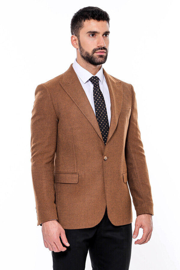 Slim Fit Patterned Tawny Men Blazer - Wessi