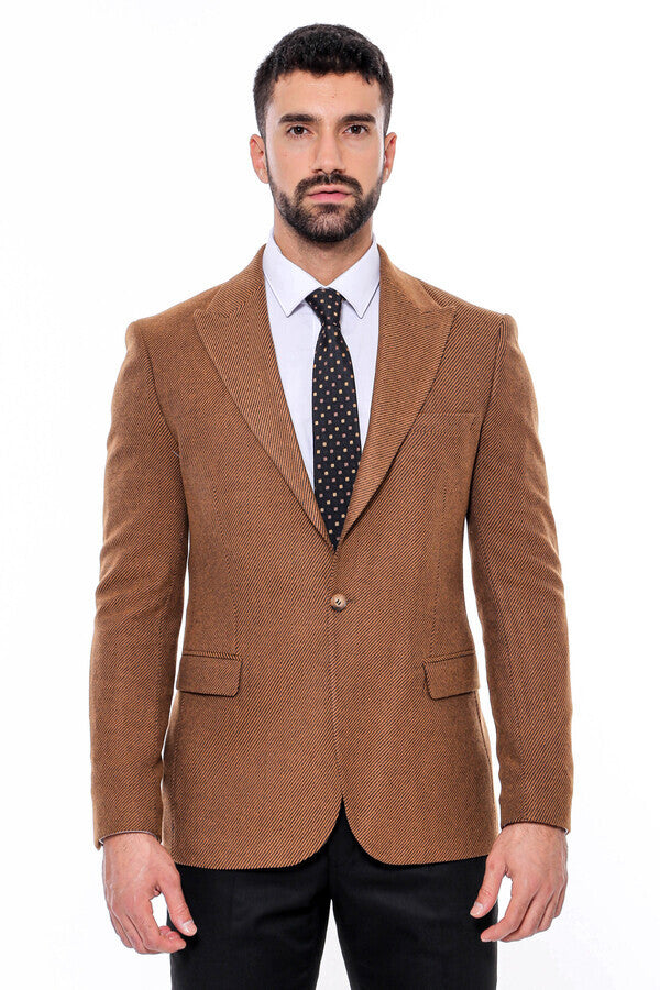 Slim Fit Patterned Tawny Men Blazer - Wessi