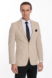 Slim-Fit Peak Lapel Beige Jacket - Wessi