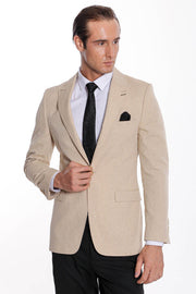 Slim-Fit Peak Lapel Beige Jacket - Wessi