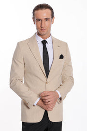 Slim-Fit Peak Lapel Beige Jacket - Wessi