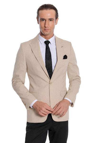 Slim-Fit Peak Lapel Beige Jacket - Wessi