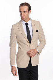 Slim-Fit Peak Lapel Beige Jacket - Wessi