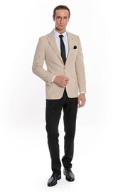 Slim-Fit Peak Lapel Beige Jacket - Wessi