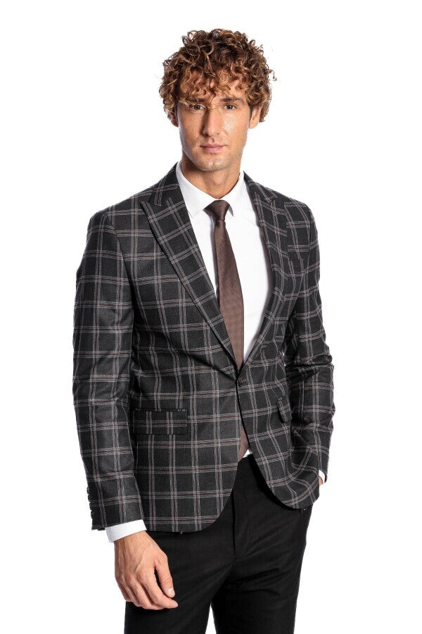 Black white plaid blazer hotsell