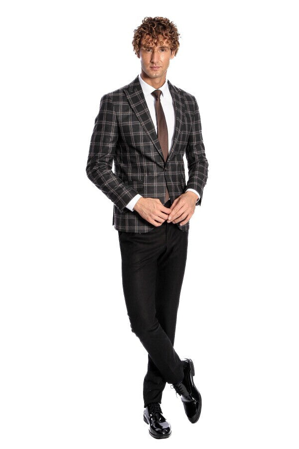 Slim Fit Peak Lapel Black Men Blazer - Wessi