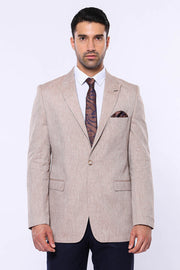 Slim-Fit Peak Lapel Light Brown Jacket - Wessi