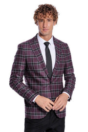 Slim Fit Peak Lapel Purple Men Blazer - Wessi