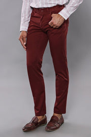 Slim Fit Plain 5 Pockets Burgundy Men Pants - Wessi