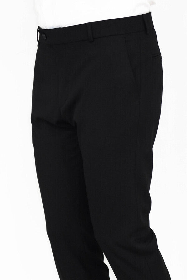 Slim Fit Plain Black Men Pants - Wessi