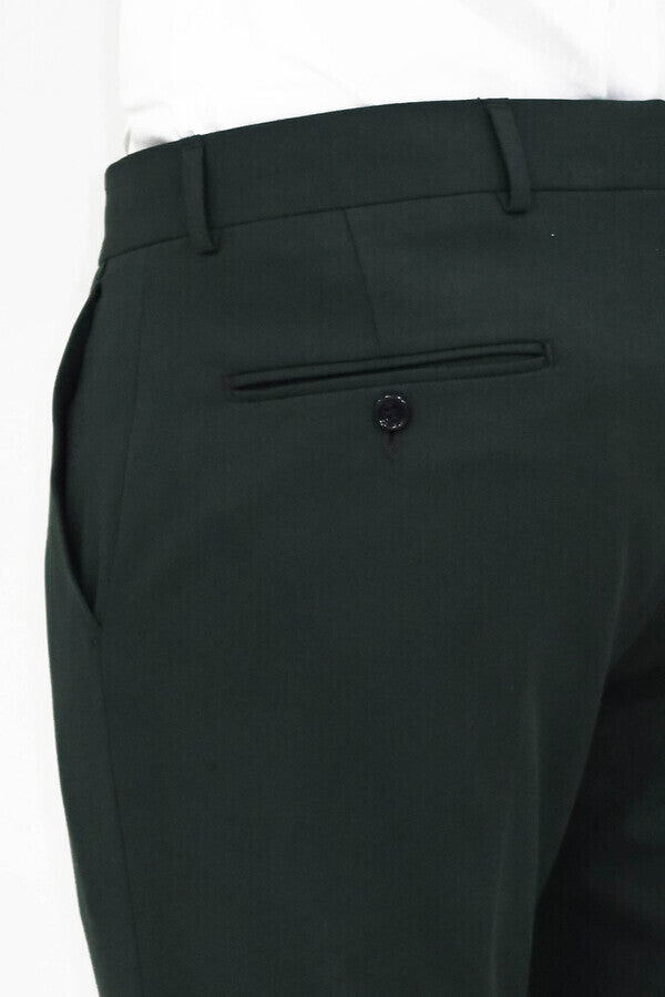 Slim Fit Plain Dark Green Men Pants - Wessi