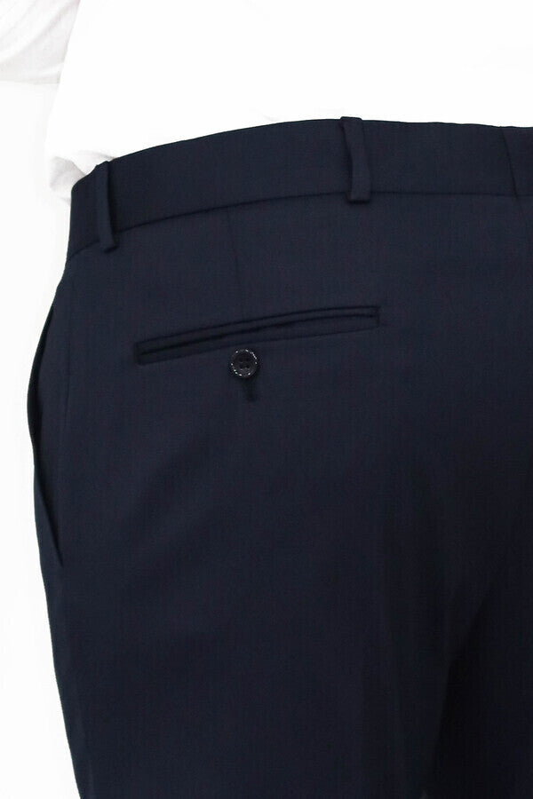 Slim Fit Plain Navy Blue Men Pants - Wessi