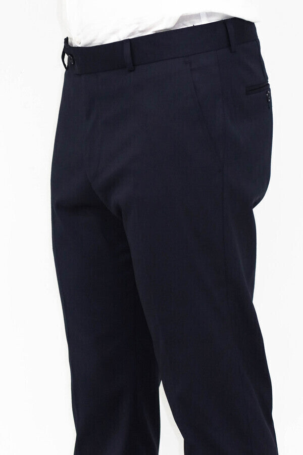 Slim Fit Plain Navy Blue Men Pants - Wessi