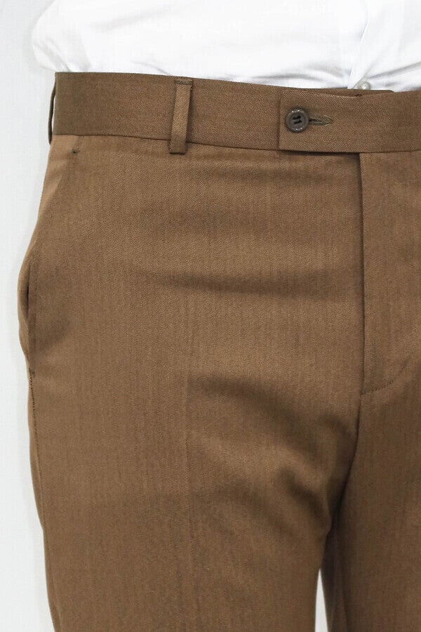 Slim Fit Plain Tan Men Pants - Wessi