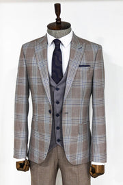 Slim Fit Vested Light Brown Men Suit - Wessi