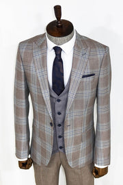 Slim Fit Vested Light Brown Men Suit - Wessi