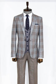 Slim Fit Vested Light Brown Men Suit - Wessi