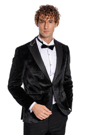 Sparkle Slim Fit Velvet Black Men Prom Blazer - Wessi