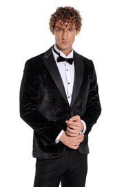 Sparkle Slim Fit Velvet Black Men Prom Blazer - Wessi