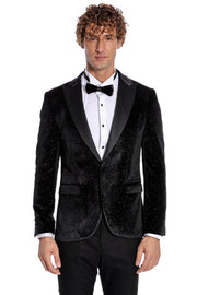 Sparkle Slim Fit Velvet Black Men Prom Blazer - Wessi