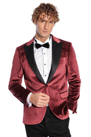 Sparkle Slim Fit Velvet Burgundy Men Prom Blazer - Wessi