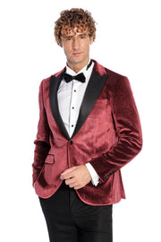 Sparkle Slim Fit Velvet Burgundy Men Prom Blazer - Wessi