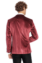 Sparkle Slim Fit Velvet Burgundy Men Prom Blazer - Wessi