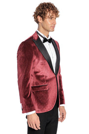 Sparkle Slim Fit Velvet Burgundy Men Prom Blazer - Wessi