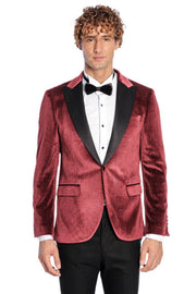 Sparkle Slim Fit Velvet Burgundy Men Prom Blazer - Wessi