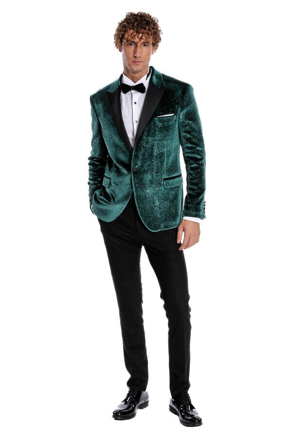 Sparkle Slim Fit Velvet Green Men Prom Blazer - Wessi