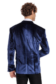 Sparkle Slim Fit Velvet Navy Blue Men Prom Blazer - Wessi