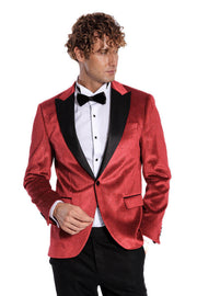 Sparkle Slim Fit Velvet Red Men Prom Blazer - Wessi