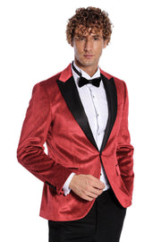 Sparkle Slim Fit Velvet Red Men Prom Blazer - Wessi