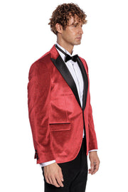 Sparkle Slim Fit Velvet Red Men Prom Blazer - Wessi