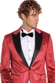 Sparkle Slim Fit Velvet Red Men Prom Blazer - Wessi