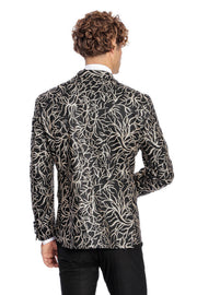 Sparkling Ivy Patterned Slim Fit Black Men Prom Blazer - Wessi